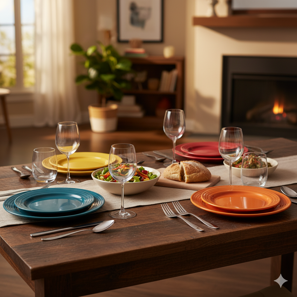 fiesta stoneware dinner plate set – durable ceramic plates for everyday dining