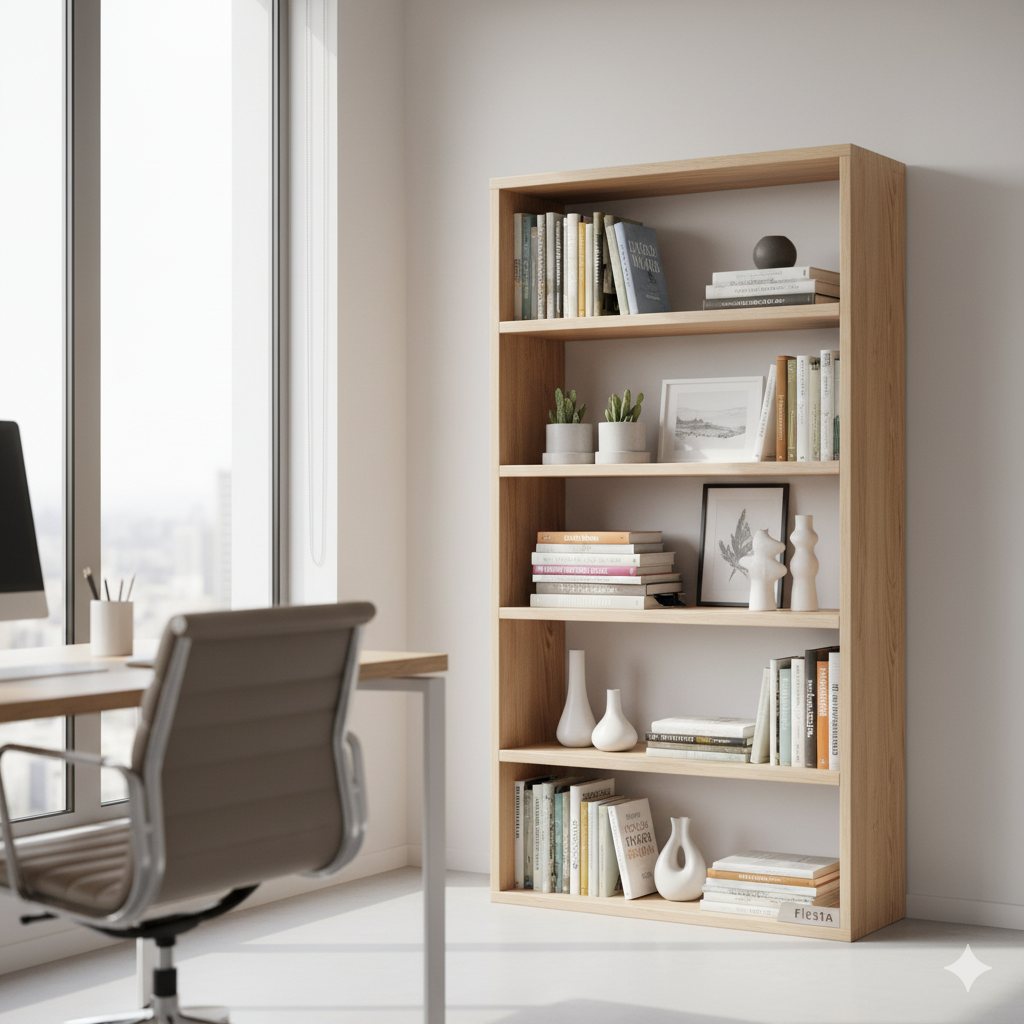 fiesta wooden bookshelf – 5 tier storage rack with modern design