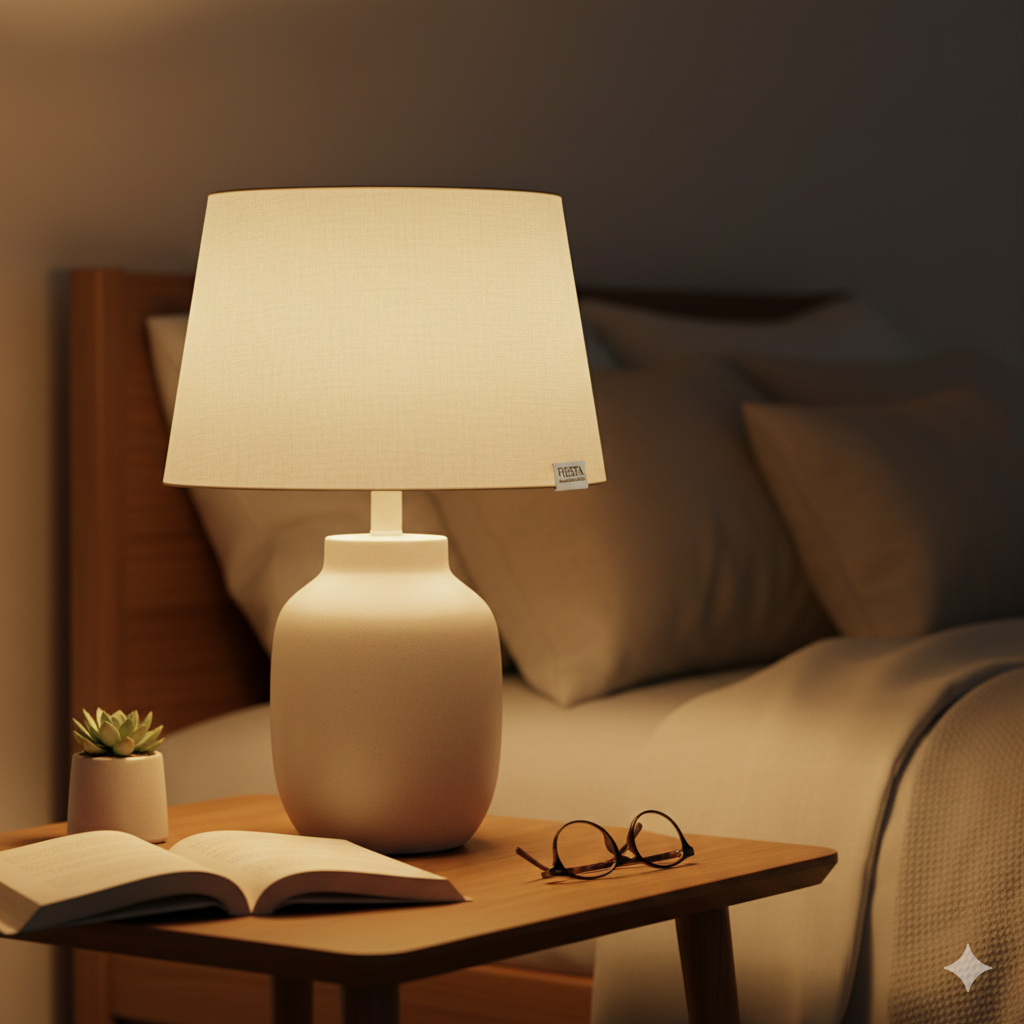 fiesta decorative table lamp – linen shade bedside lamp for warm ambience