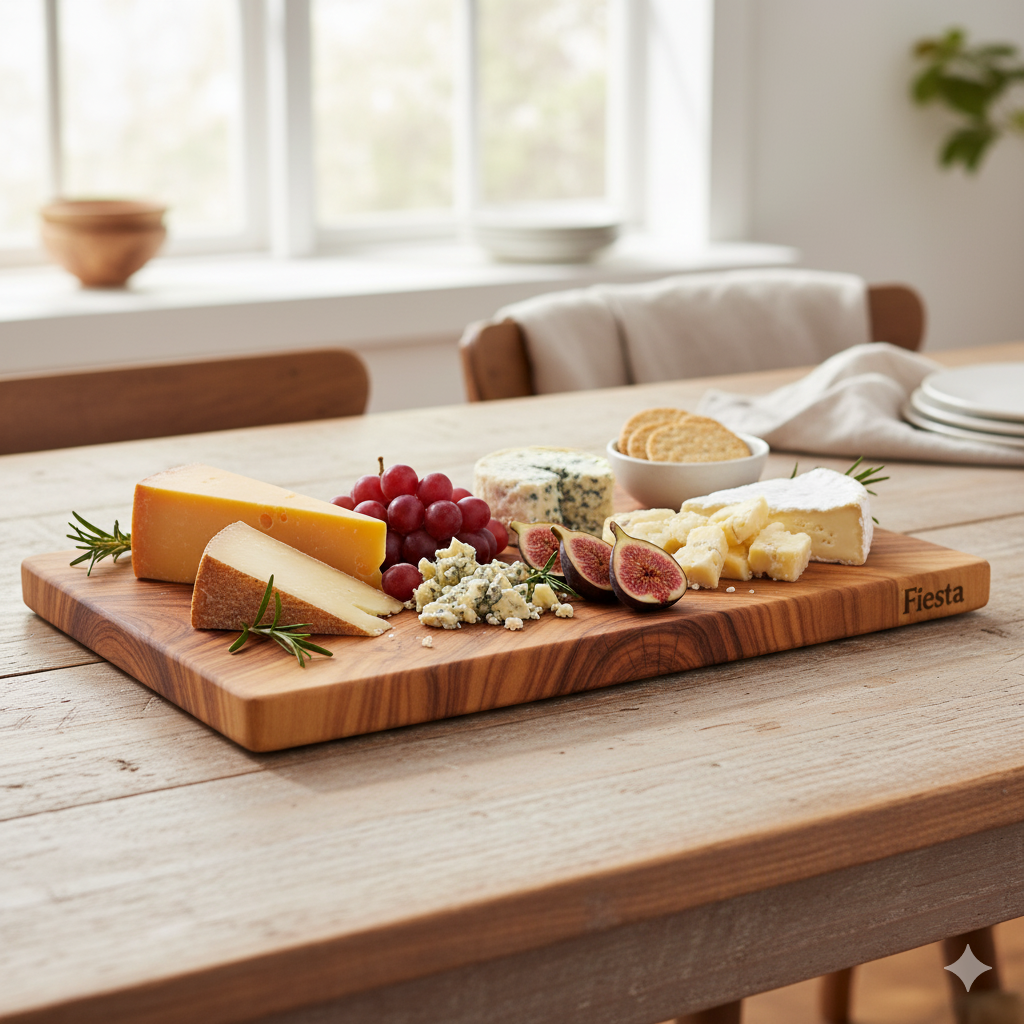 fiesta wooden serving board – premium acacia cheese & charcuterie board