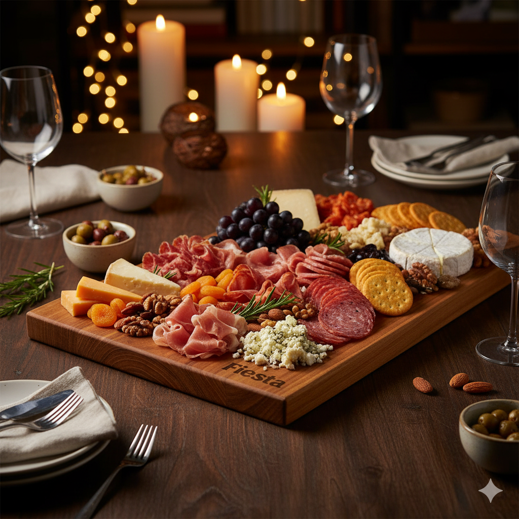 fiesta wooden serving board – premium acacia cheese & charcuterie board